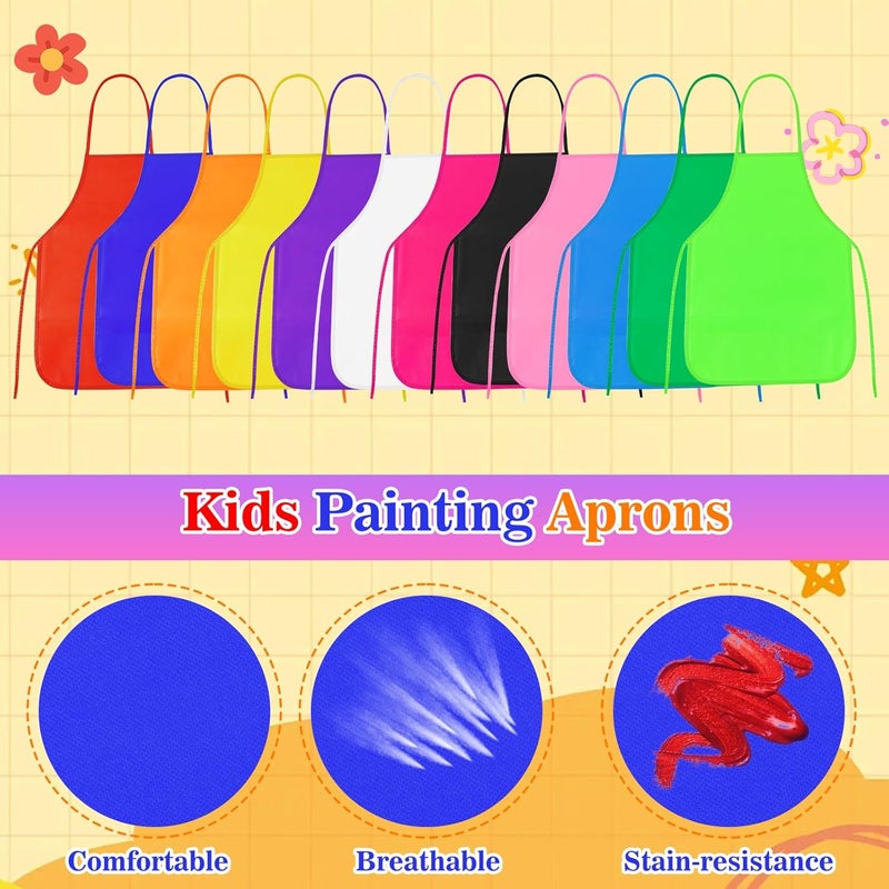 PLULON 24 Pcs Kids Aprons for Painting, Painting Apron Bulk for Kids Art Smocks Children Fabric Art Aprons for Art Painting Crafts Home Kitchen Classroom Party and Activity - Image 3